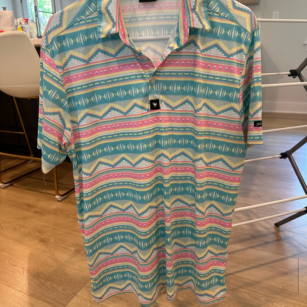 Bad Birdie Vibrant Striped Polo - Teal, Pink, White